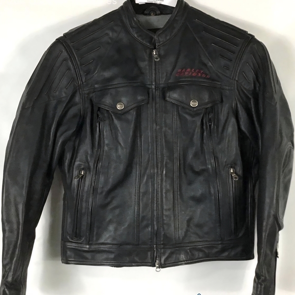 Harley-Davidson Jackets & Blazers - Harley Davidson Black Leather Jacket w/ Burgundy Embroidery - LW Women's Large